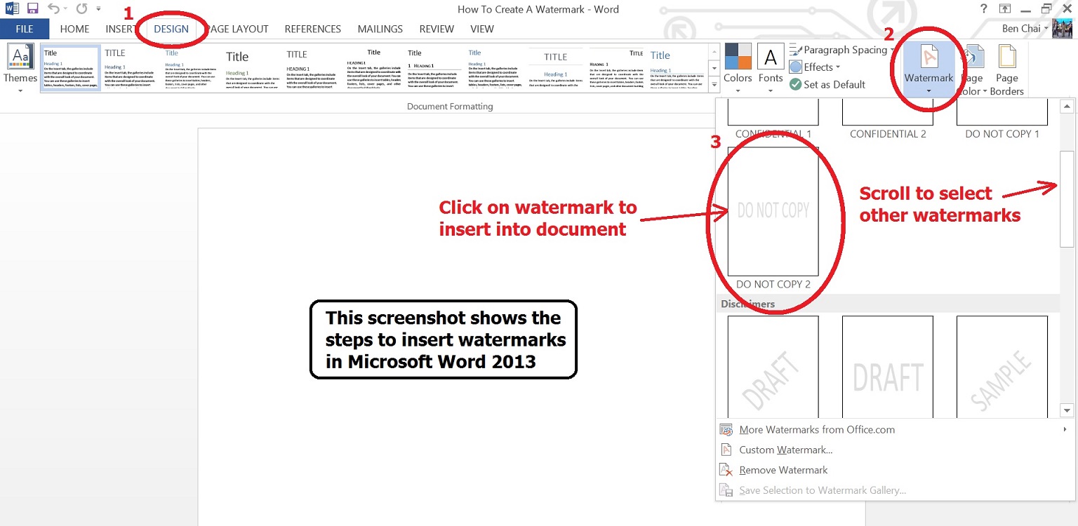 show watermark on all pages word 2010