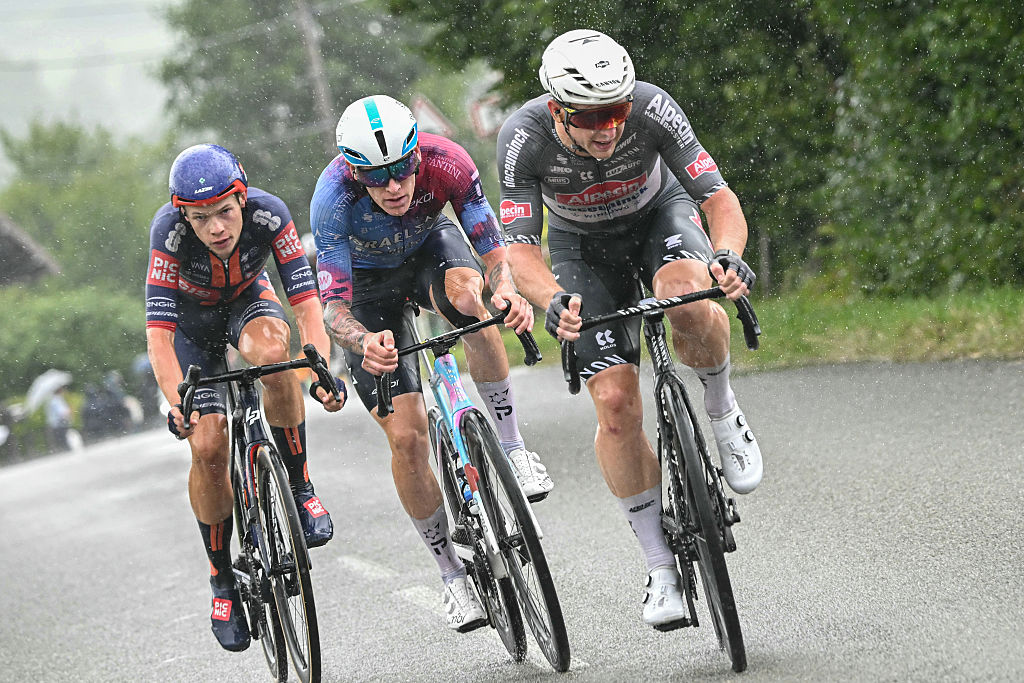 Alpecin - Deceuninck team's Australian rider Kaden Groves cycles in a breakaway during the 20th stage of the 112th edition of the Tour de France cycling race, 184.2 km between Nantua and Pontarlier, in the Jura, eastern France, on July 26, 2025. (Photo by Loic VENANCE / AFP)