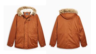 Rust Faux Fur Trim Hooded Parka