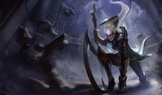 A white female with a question mark sword and white hair