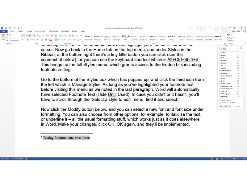 how to add footnotes in word at the top of the page