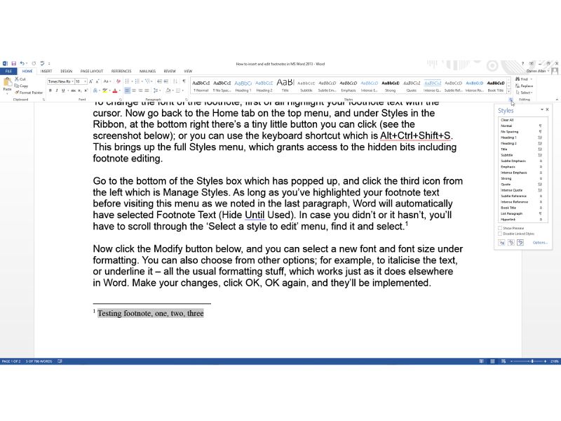 create footnote in word