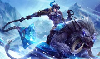 A white female riding a white boar