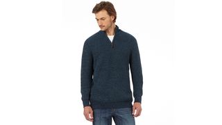 Maine New England Dark Turquoise Zip Neck Jumper
