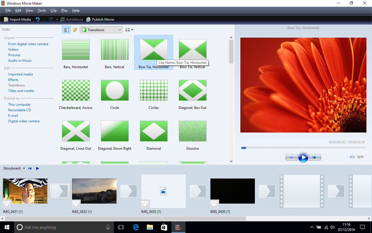 Windows Movie Maker offers a great choice of transitions, including fun geo...