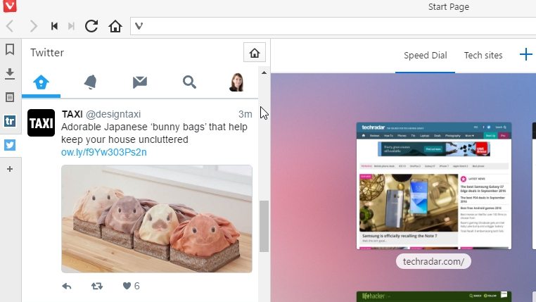 Vivaldi's customizable panel