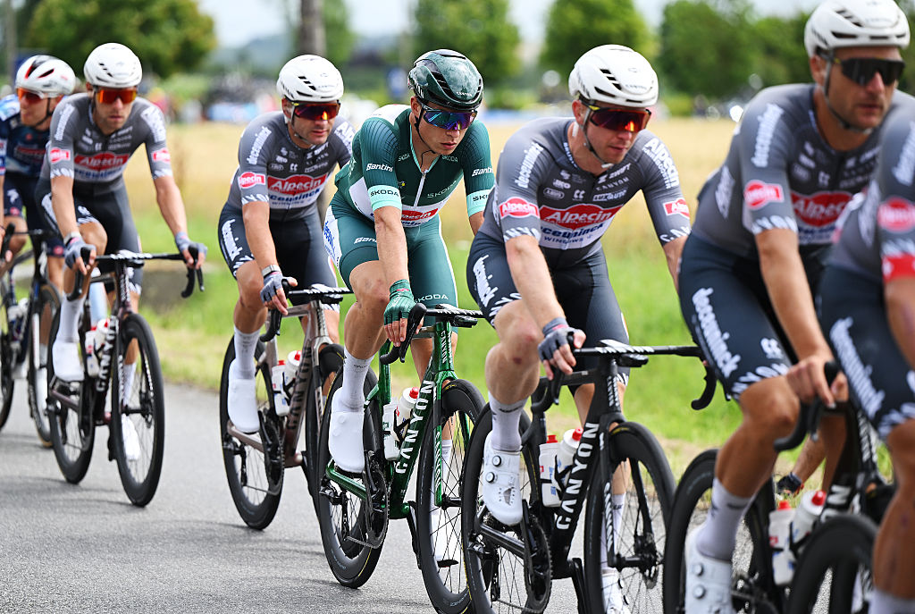 DUNKERQUE, FRANCE - JULY 07: Jasper Philipsen of Belgium and Team Alpecin - Deceuninck - Green Sprint Jersey competes during the 112th Tour de France, Stage 3 a 178.3km stage from Valenciennes to Dunkerque / #UCIWT / on July 07, 2025 in Dunkerque, France. (Photo by Dario Belingheri/Getty Images)