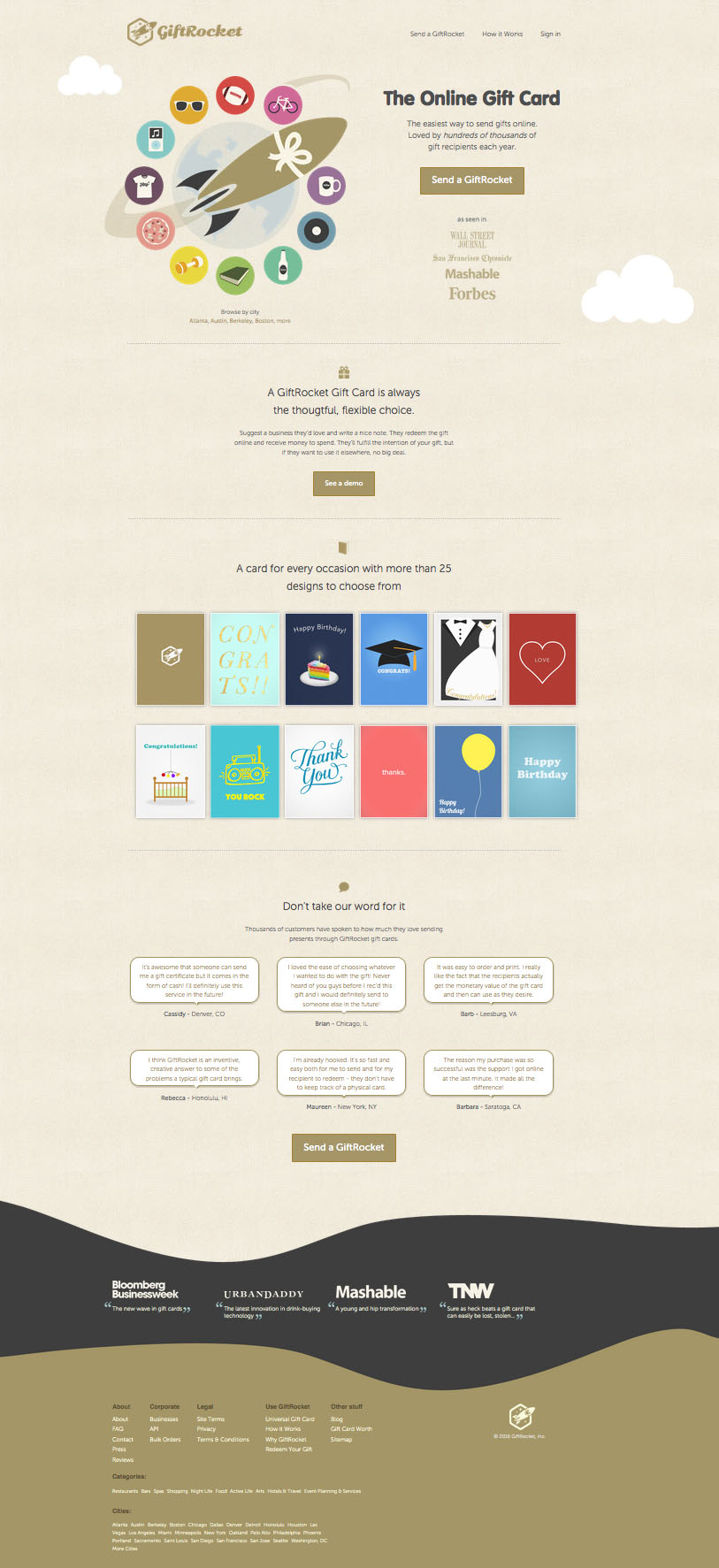 Landing page design: GiftRocket