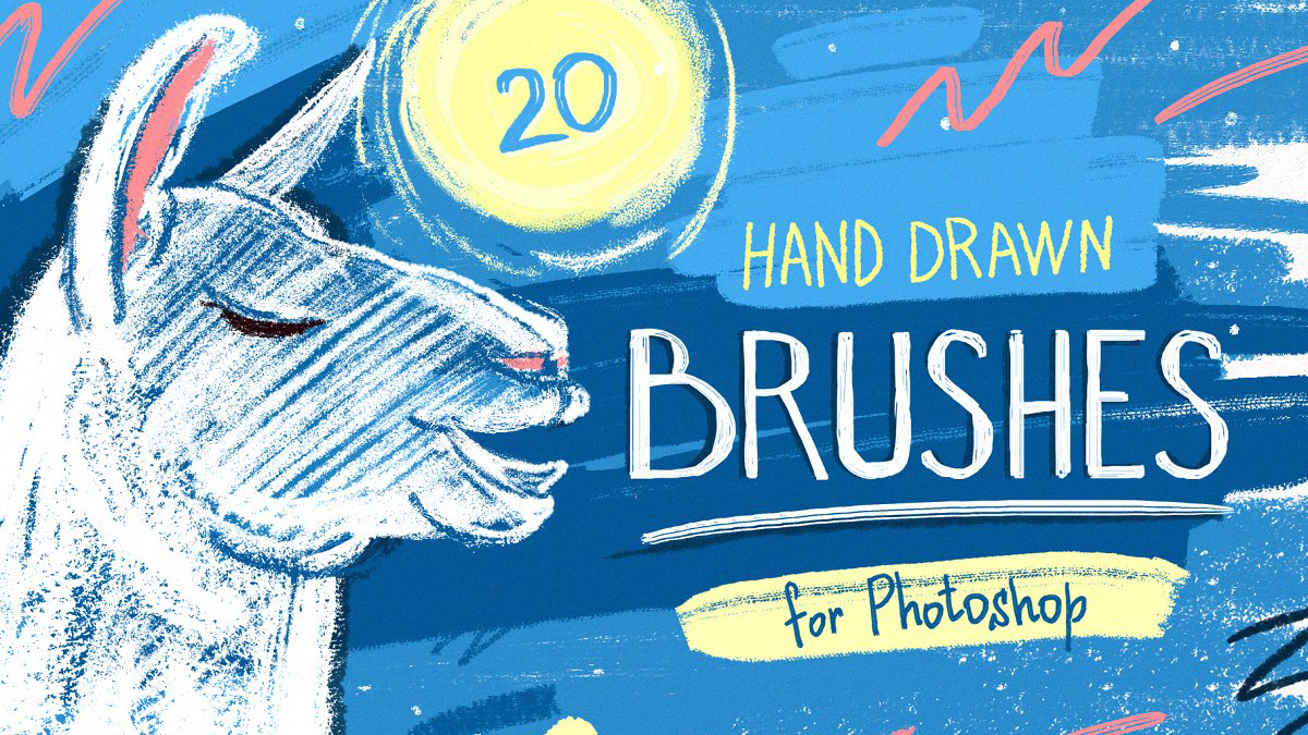 Hand-drawn llama illustrating the different brushes in the Essential Hand Drawn Brush pack 