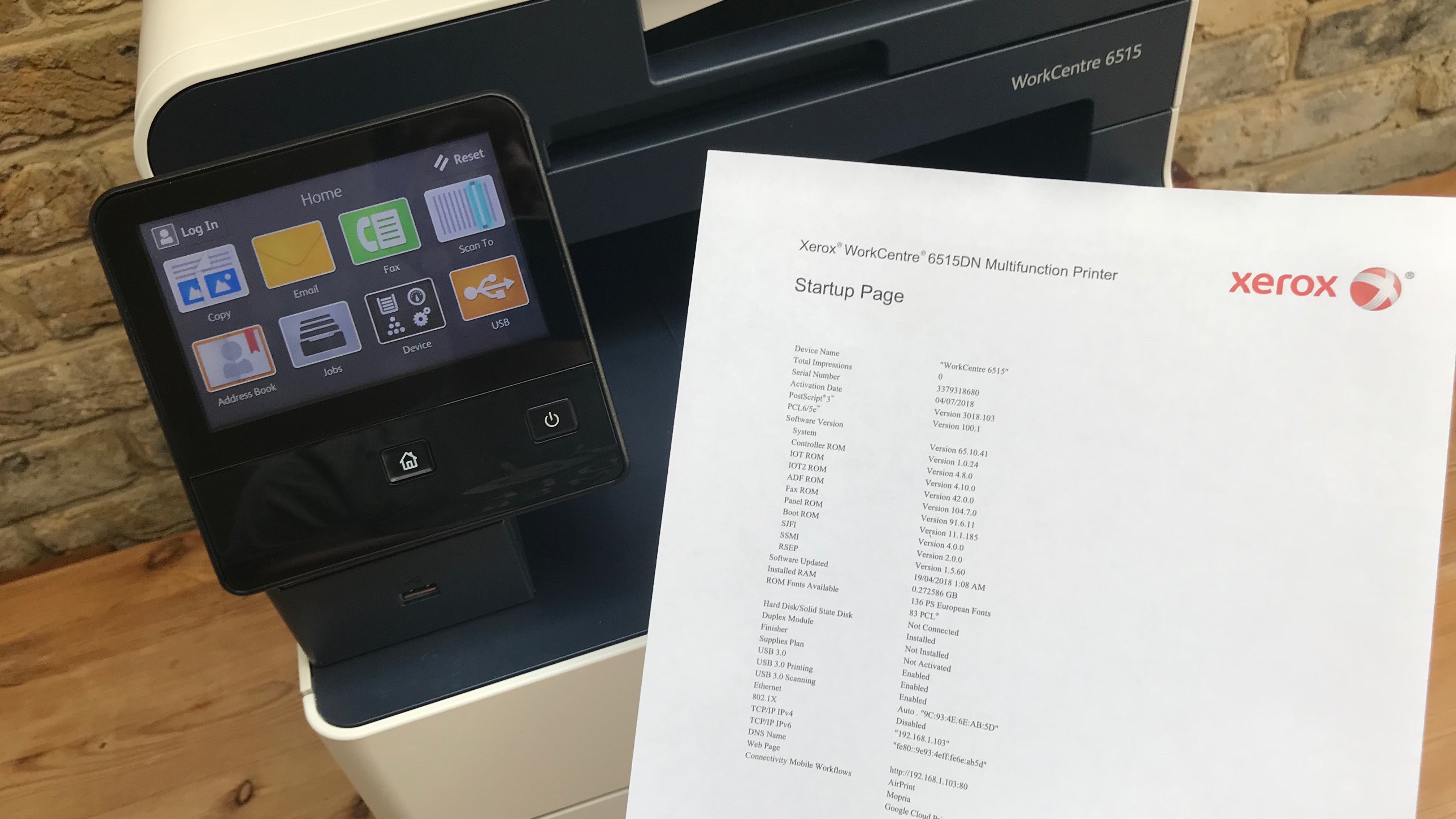 Printer with test page