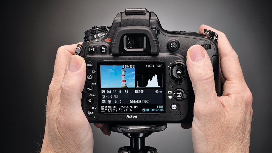 The rear of a camera showing the histogram