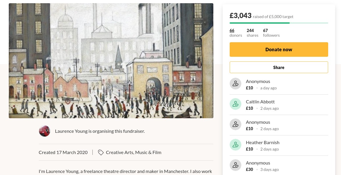 Homepage of Manchester Artists Coronavirus Hardship Fund