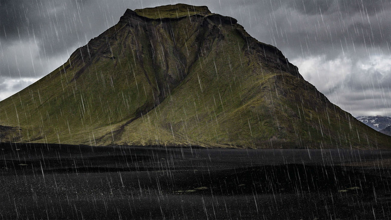 mountain with rain