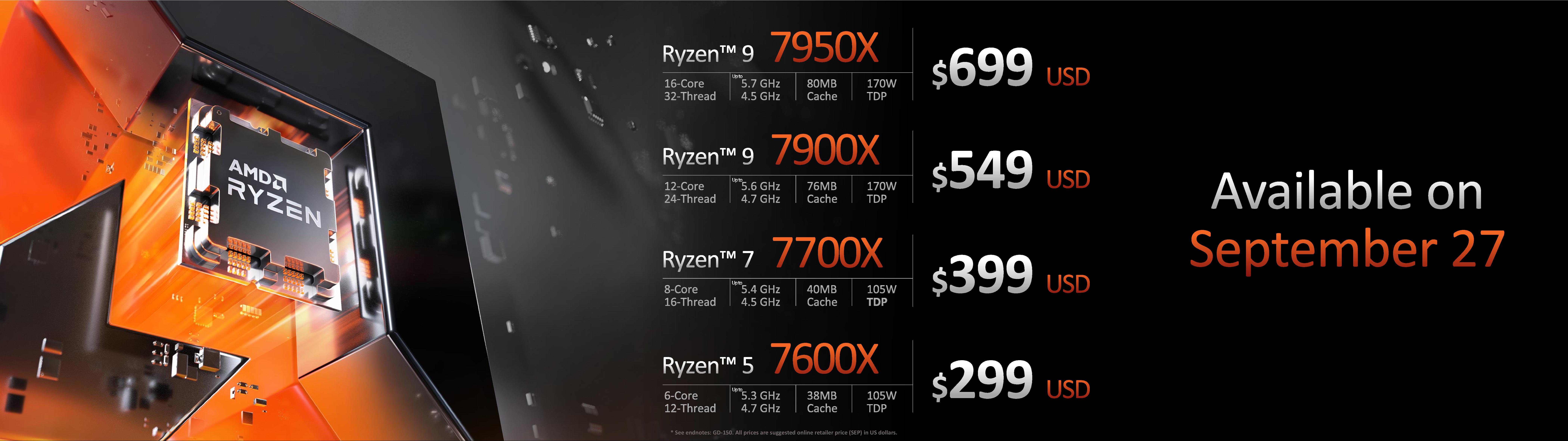 AMD Launches Zen 4 Ryzen 7000 CPUs Arrives Sept 27 Starting At 299