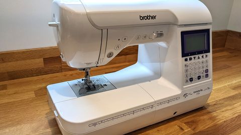 Brother Innovis F420 review, a photo of a sewing machine on a wooden table