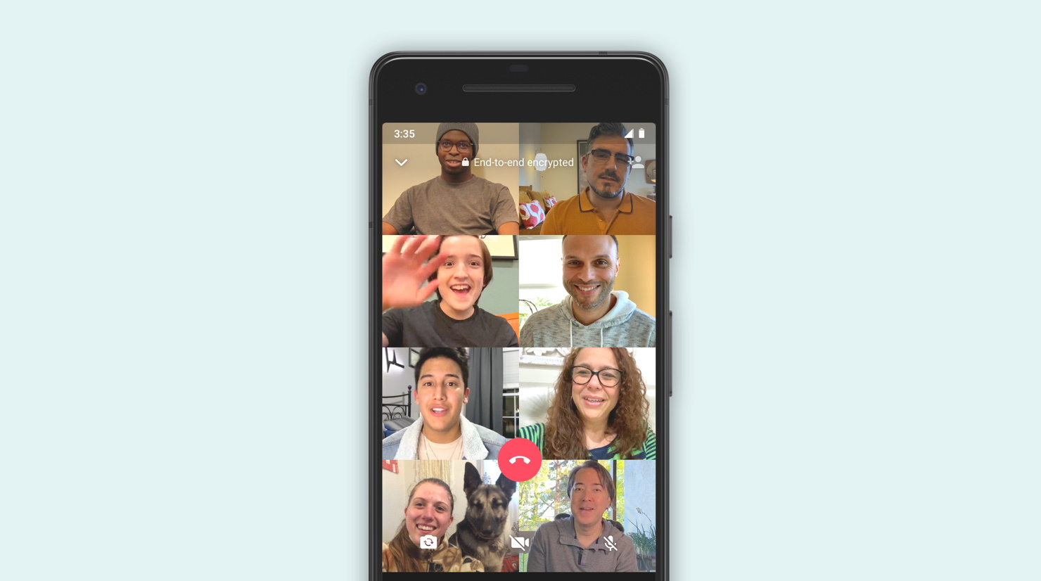 8-person video chat in WhatsApp