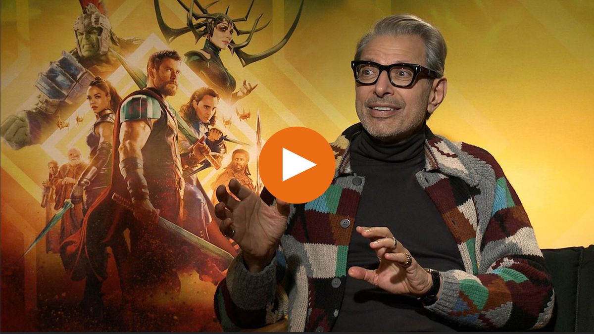 Jeff Goldblum sings his own Jurassic Park theme song and does a dolphin impression in our Thor: Ragnarok interview