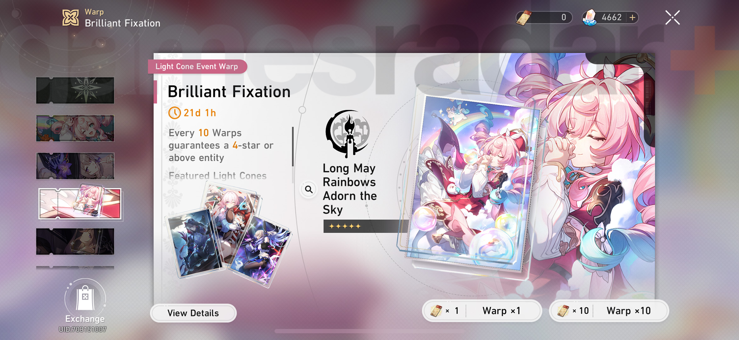Honkai Star Rail banner schedule - Brilliant Fixation: Long May Rainbows Adorn the Sky
