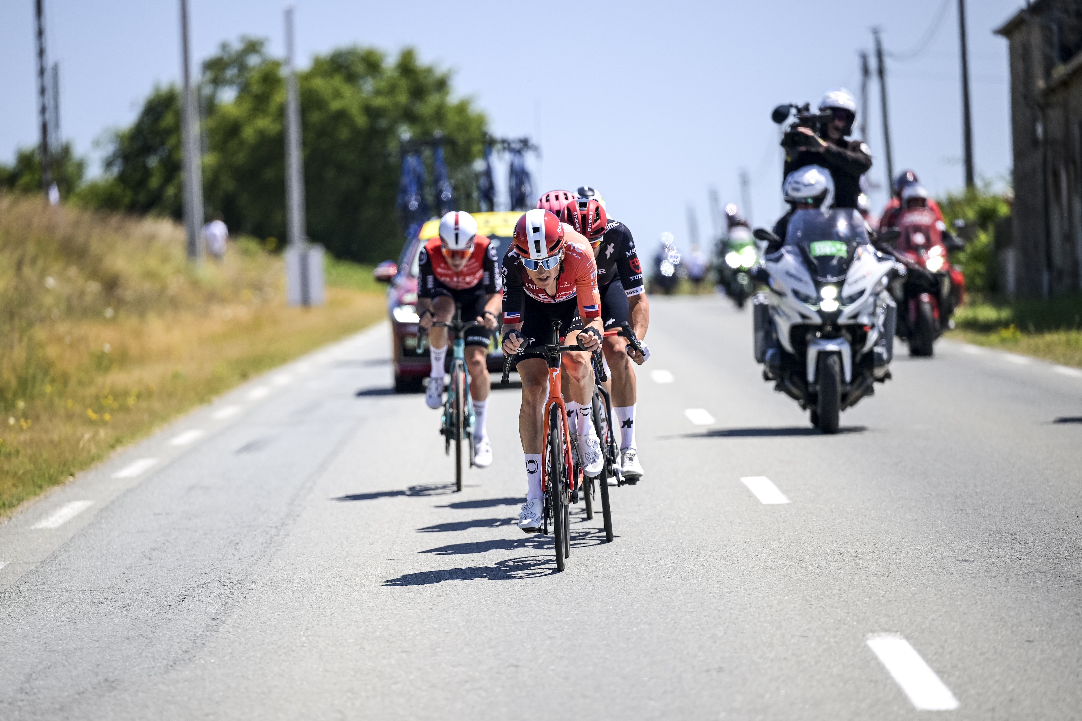 Geraint Thomas leads the breakaway on stage 7 of the Tour de France