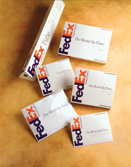 Various packaging displaying the FedEx logo