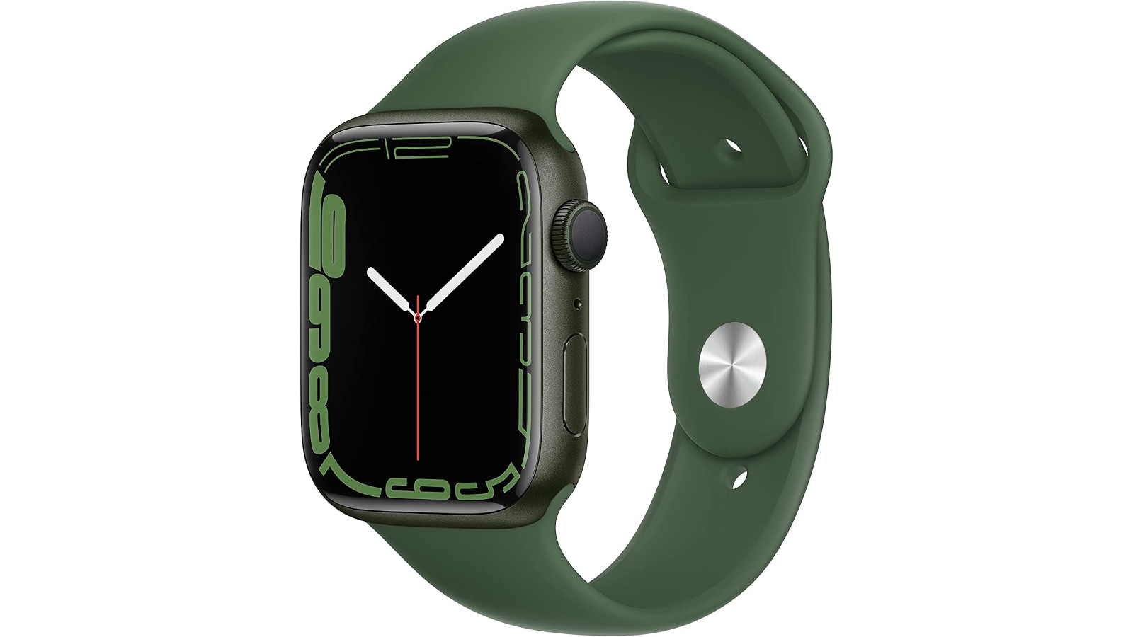 Apple Watch Series 7 45mm version with Clover band on white background