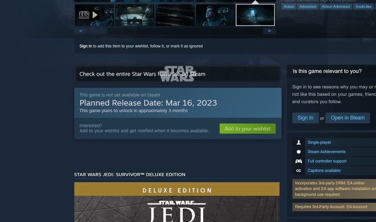 Star Wars Jedi Survivor Release Date Possibly Leaked Via Steam