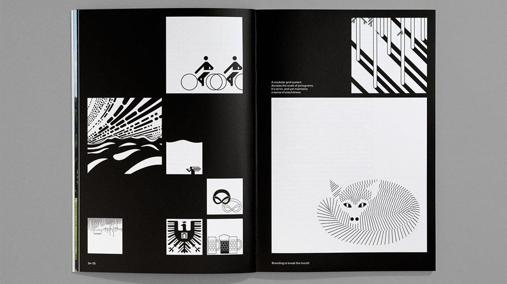 Layout shows black and white illustrations arranged in an asymmetrical grid