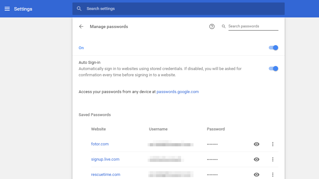 disable google chrome password manager