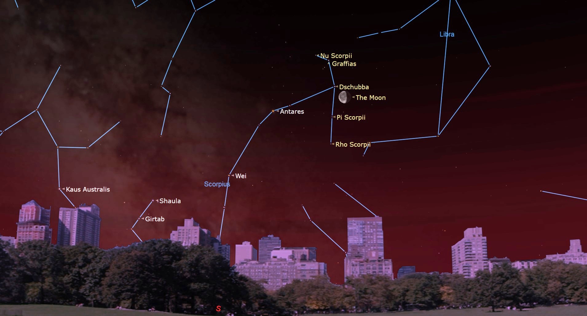 See the moon in the grip of the Scorpion's claws tonight