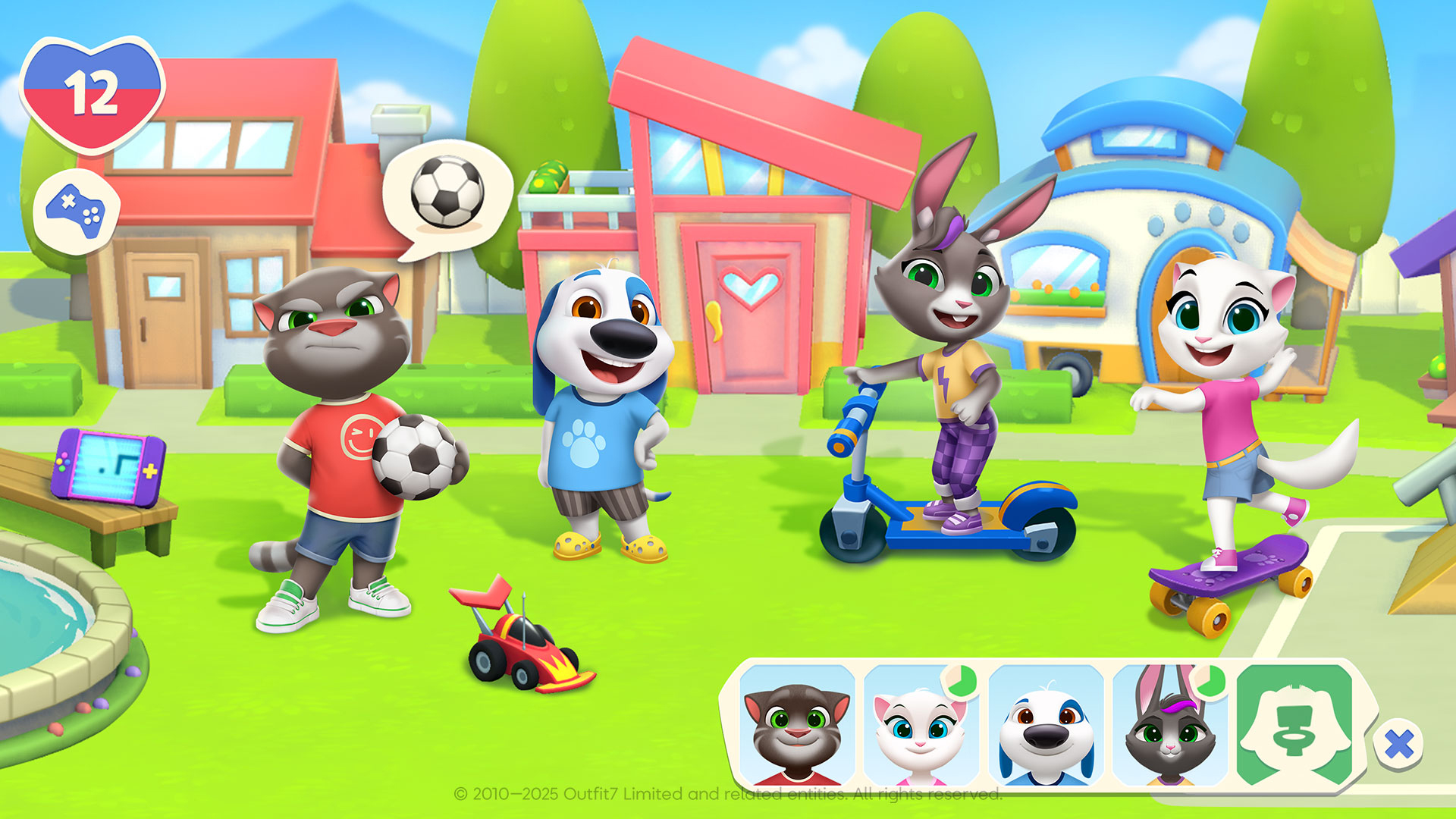 My Talking Tom screenshot showing animals getting ready to play mobile-friendly games