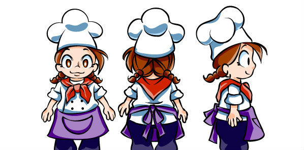 Comic drawings of young girl chef