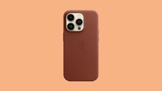 One of the best iphone 14 cases on an iPhone Pro with an orange background