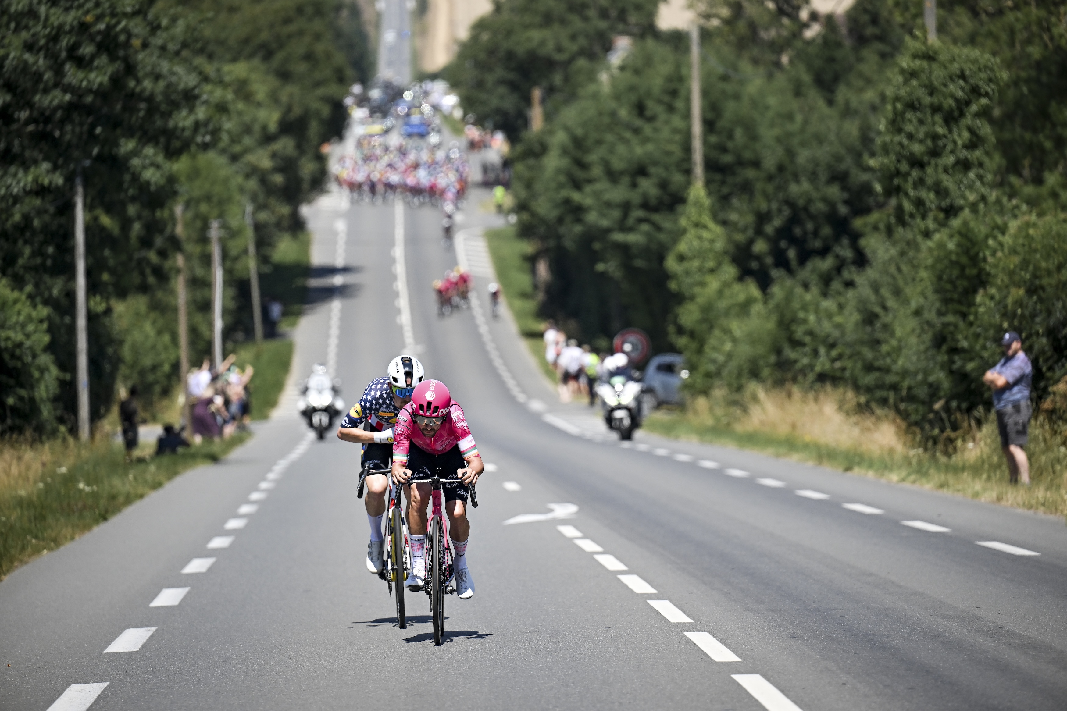 Ben Healy and Quinn Simmons escape from the field on stage 6 of the Tour de France