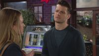 Hayley Erin and Michael Mealor as Claire and Kyle talking in The Young and the Restless
