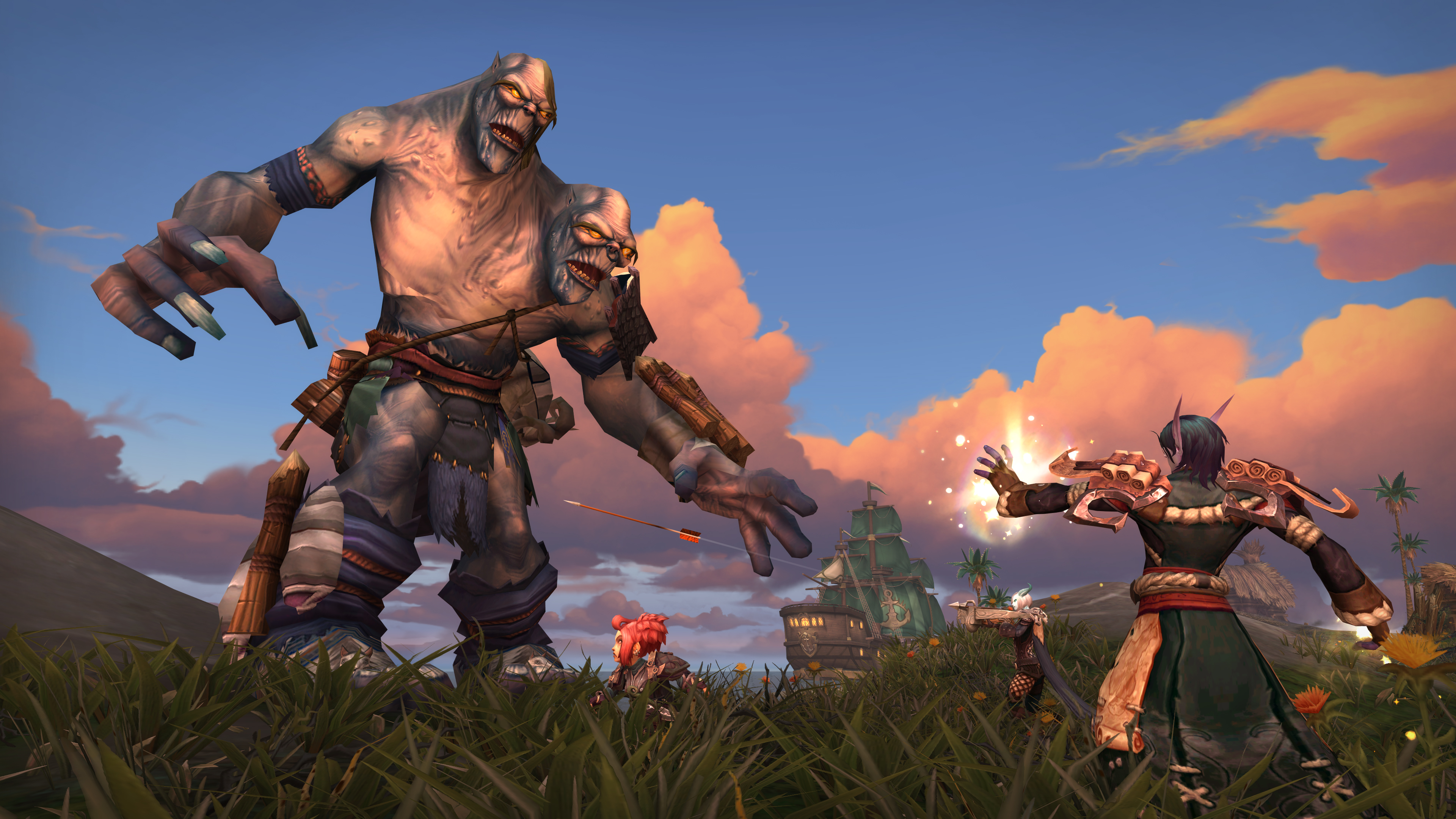 World of Warcraft player fighting two-head ogre