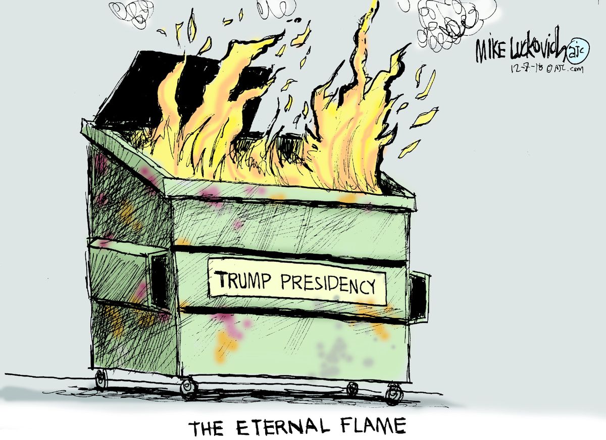 Political Cartoon U S Trump Presidency Dumpster Trash Eternal Flame