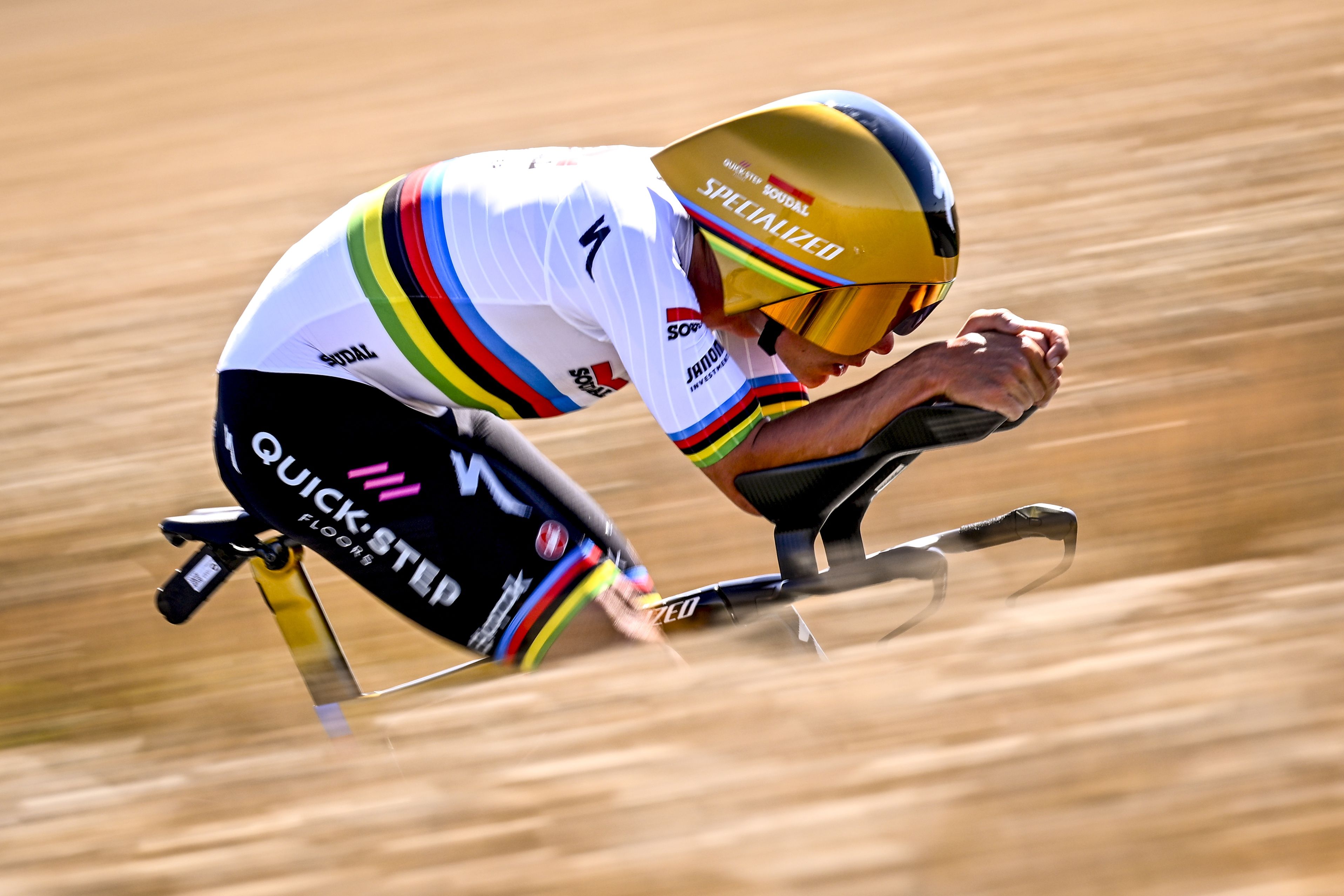 Cycling Tour De France 2025 Stage 5, Caen, France - 09 Jul 2025Belgian Remco Evenepoel of Soudal Quick-Step pictured in action during stage five of the 2025 Tour de France cycling, a 33km time trial in Caen, France on Wednesday 09 July 2025. The 112th edition of the Tour de France starts on Saturday 5 July in Lille, France, and will finish in Paris, France on the 27th of July.