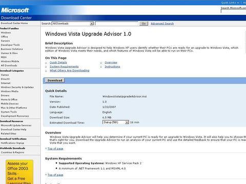 Upgrade Advisor Windows Vista