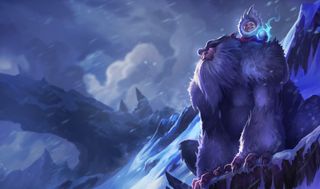 A white child riding a white yeti