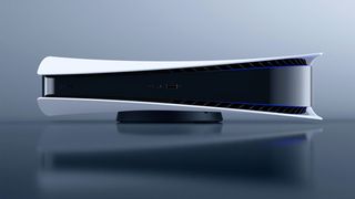 A side view of the PS5 console. 