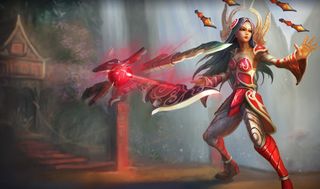 A white female with a floating sword