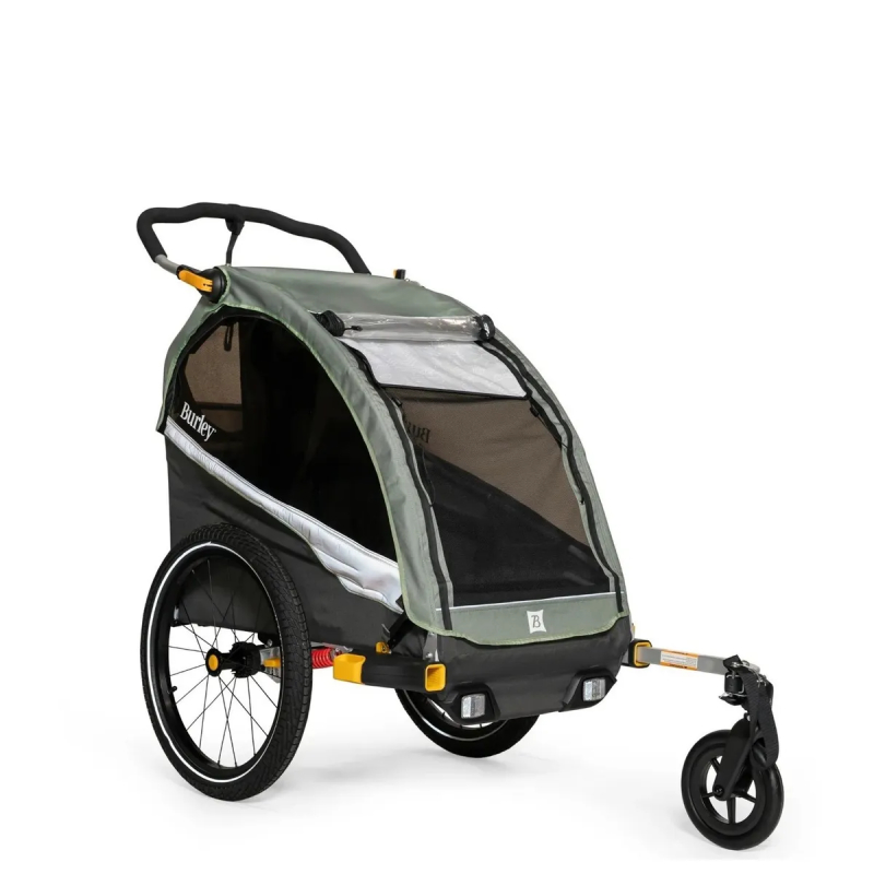 Side angle of Burley D’Lite X kid's bike trailer on a white background 