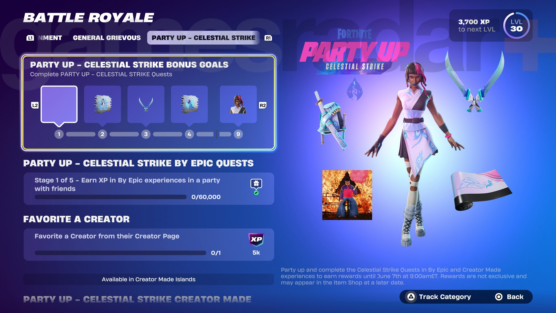 Fortnite Party Up Celestial Strike Quests Chapter 6 Season 3