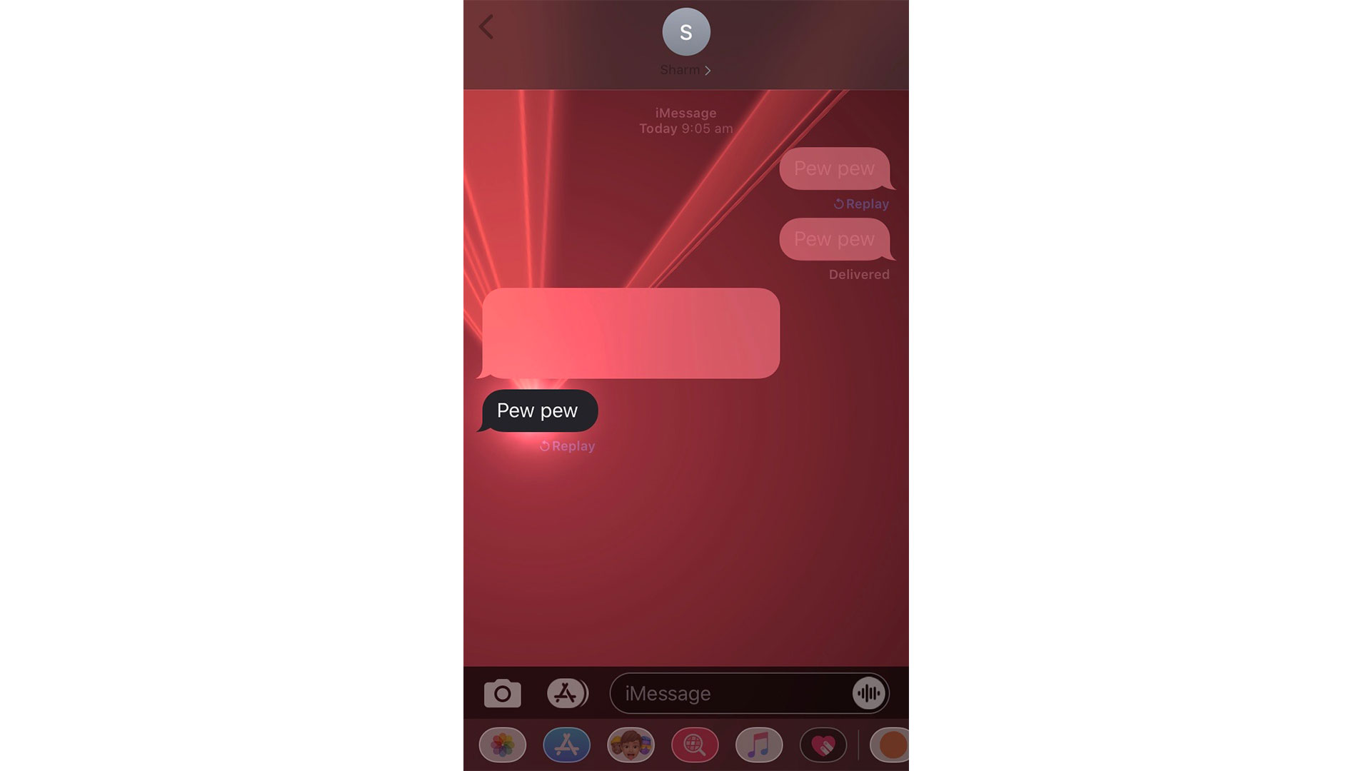 iMessage showing red laser text effect