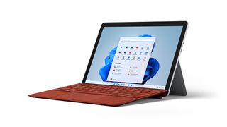 The Surface Go 3 with a copper keyboard. 