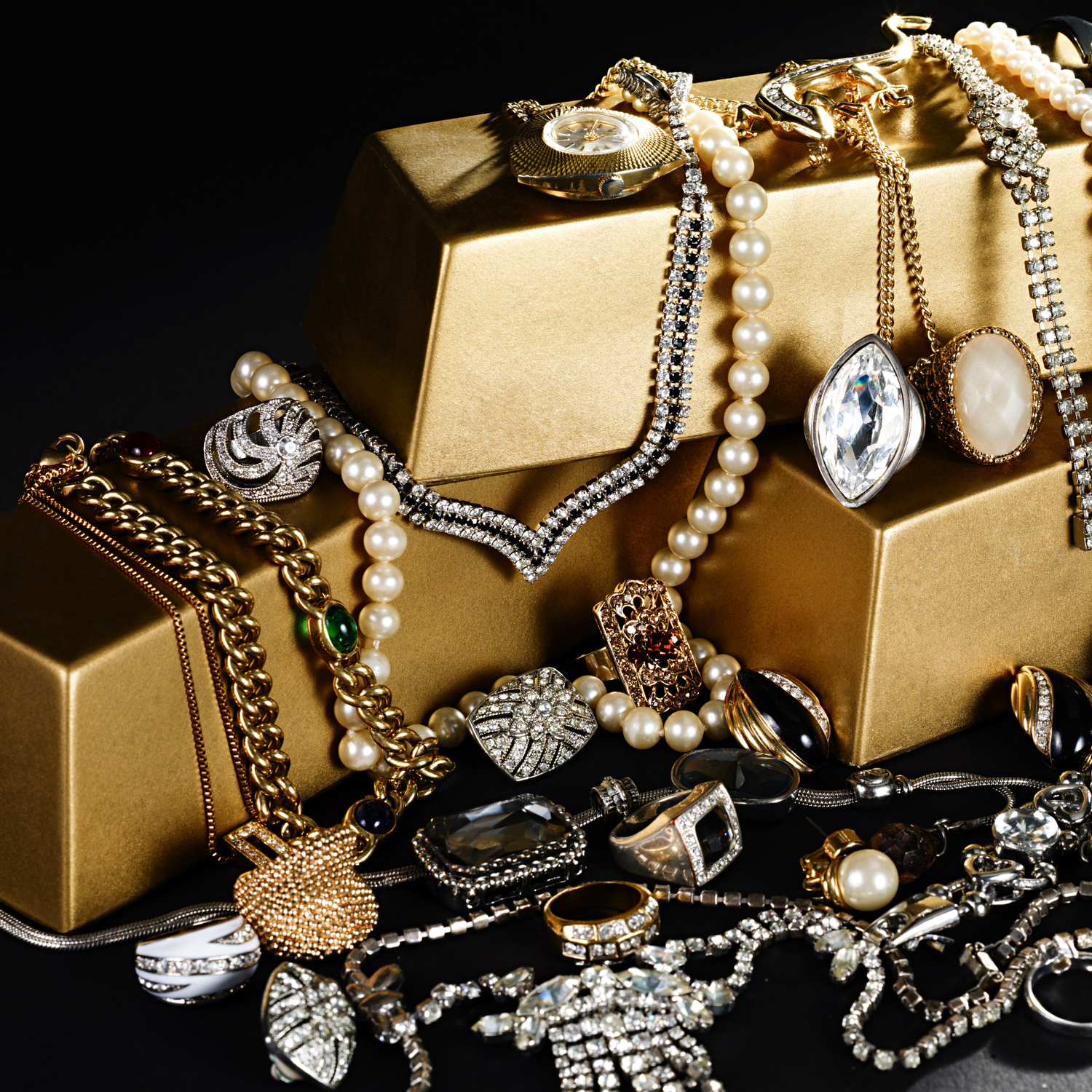 Stack of gold and jewellery