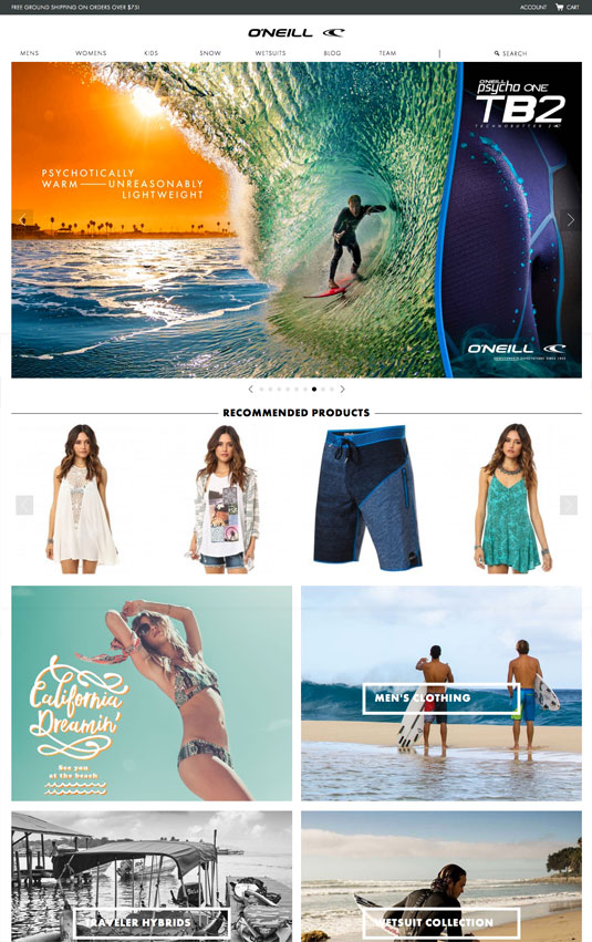 Landing page design - O'Neill