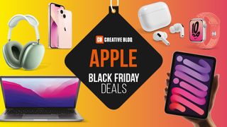 Apple Black Friday deals text, surrounded by Apple products