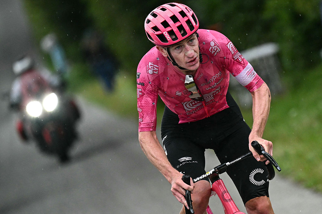 EF Education - EasyPost team's Australian rider Harry Sweeny cycles in a breakaway during the 20th stage of the 112th edition of the Tour de France cycling race, 184.2 km between Nantua and Pontarlier, in the Jura, eastern France, on July 26, 2025. (Photo by Loic VENANCE / AFP)