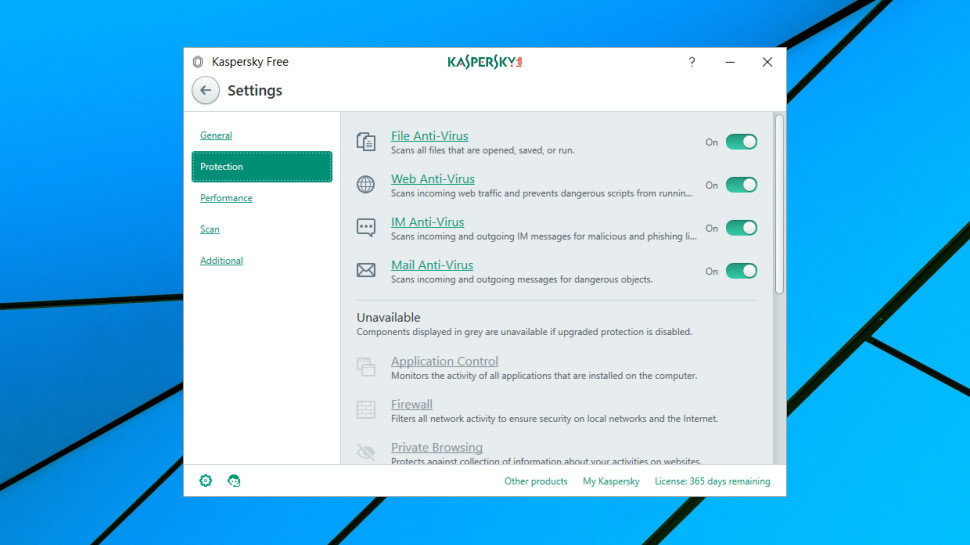 Kaspersky Free Antivirus settings